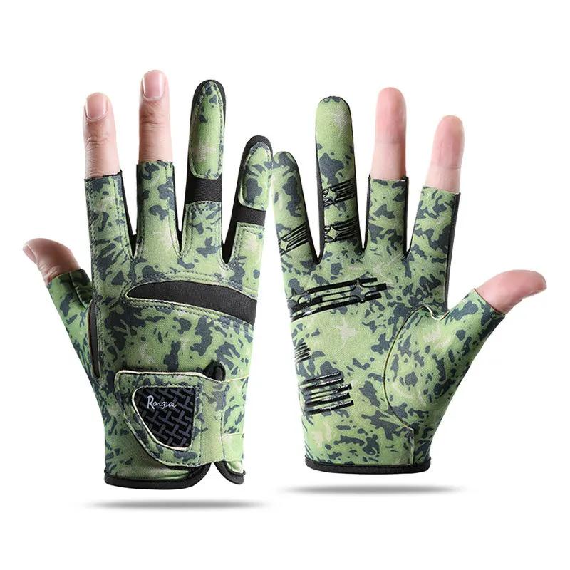 Atmungsaktive Rutschfeste Sonnenschutz-Verschleißfeste Angelköder-Handschuhe Drei-Finger-Handschuhe zum Angeln Lecks