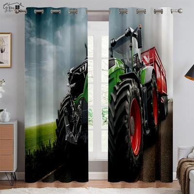 Tractor 3D Printed Curtains Bedroom Living Room Kitchen Window Curtains 100% Polyester Fiber Curtains Home Decoration 2PCS