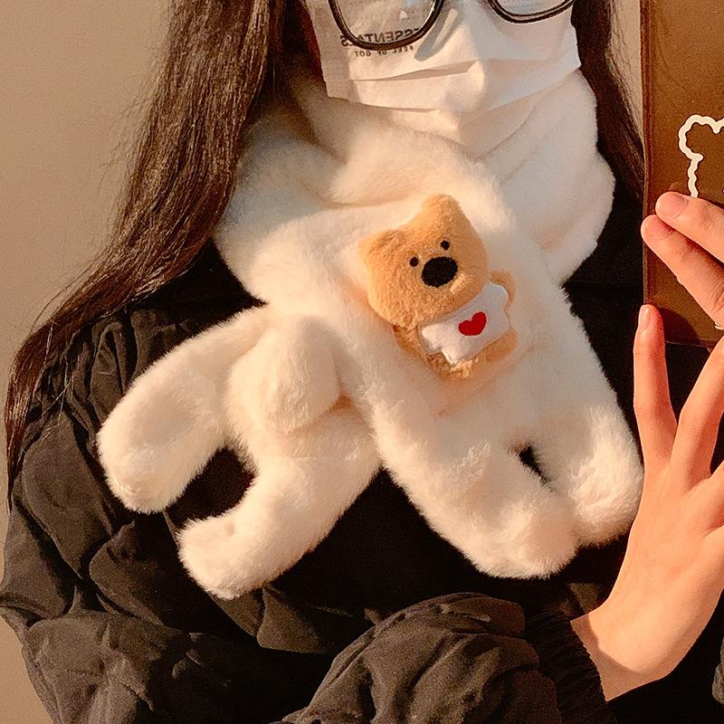 Cute bow puppy plush finger female cold proof plush thickened neck new