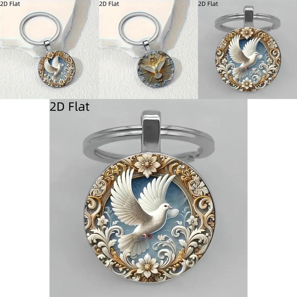 Illuminated Dove Pendant Keychain With European Style Zinc Alloy Accessory For Keys