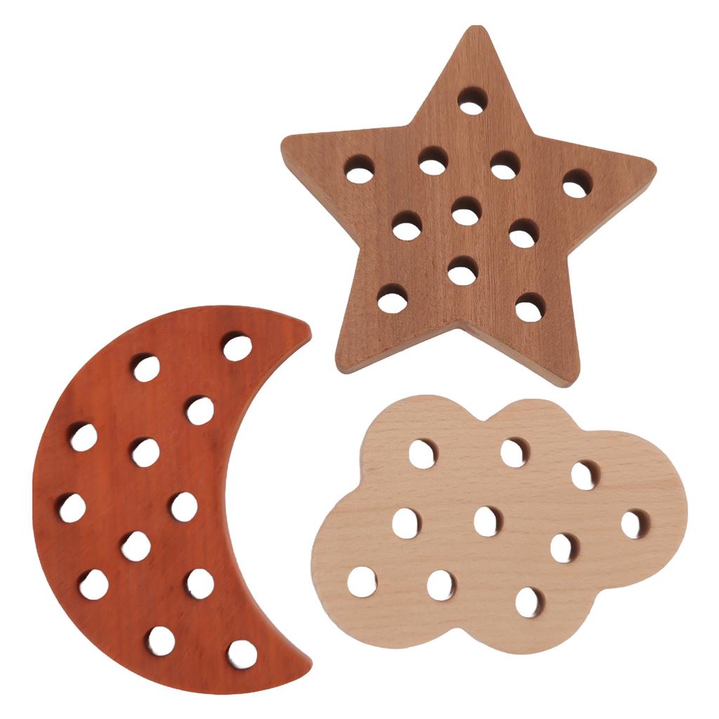 Threading Game Toys Educational Fun Wooden Cloud Star Moon Shaped Toddler Toy for Improving