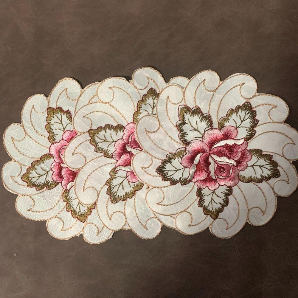 Embroidery Flower Coaster Round Placemat Coffee Table Cup Pad Table Decoration