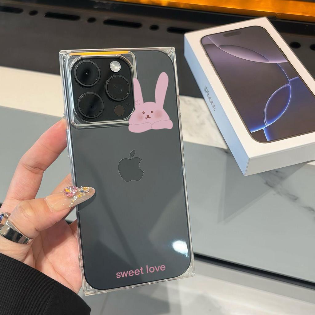 Clear Square Back Tube Case Protection For iPhone 12 13 15 Plus 14 Pro Max 16 ProMax 11 Anti-Oxygen,Big Rabbit Head Pattern Casing
