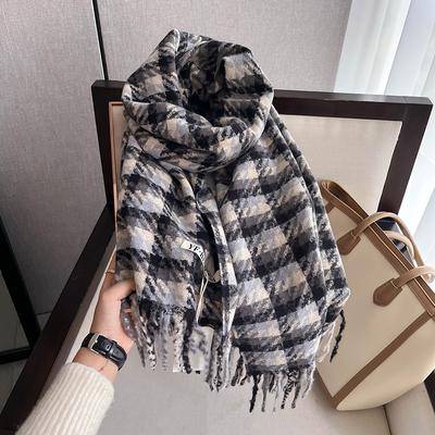 Korean Version Retro Plaid Autumn and Winter New Style Imitation Cashmere Versatile Fashionable Student Scarf, Scarf for Women's Warm Couple Shawl