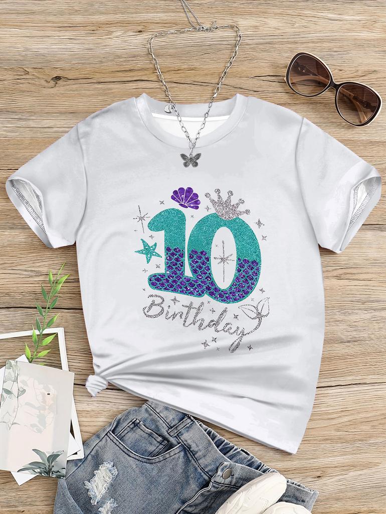 T-shirts Mermaid 10th Birthday Clothing for Girls Clothes Child T-shirt 10 Year Old Girl Clothes Girl Summer Children's