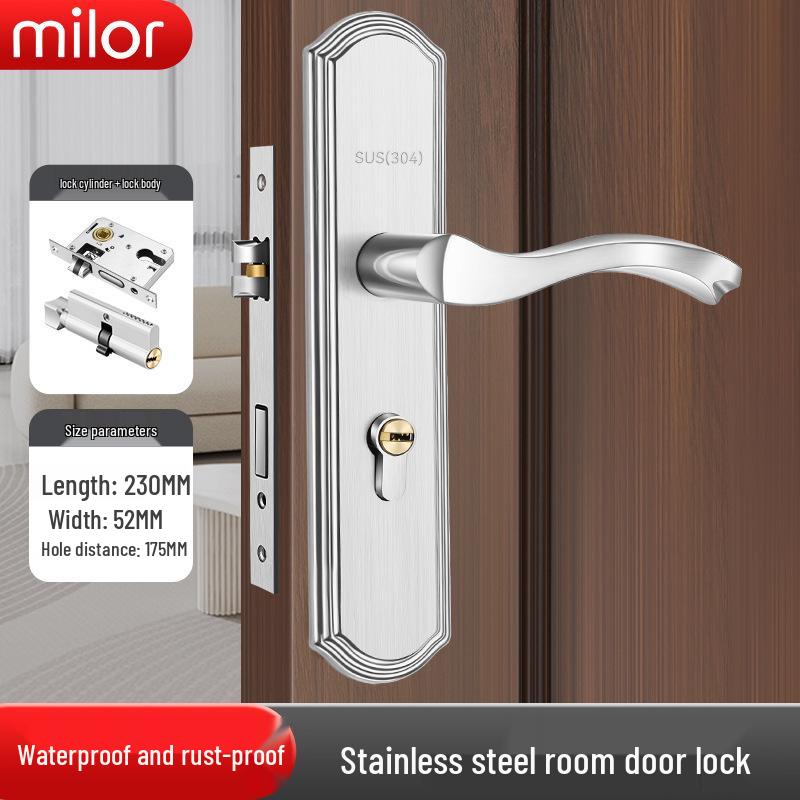 Universal Interior Door Lock Set: Silent Three-Piece Black Handle for Bedroom or Old Door Replacement