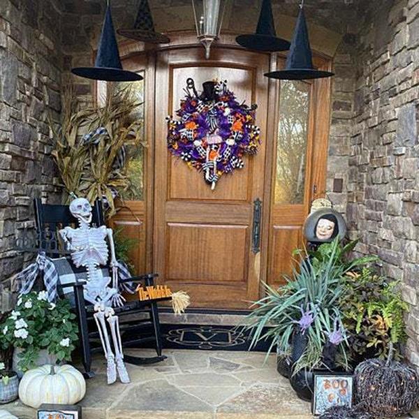 1PC Halloween Decor Scary Home Skull with Hat Legs Garland Front Door Wreath