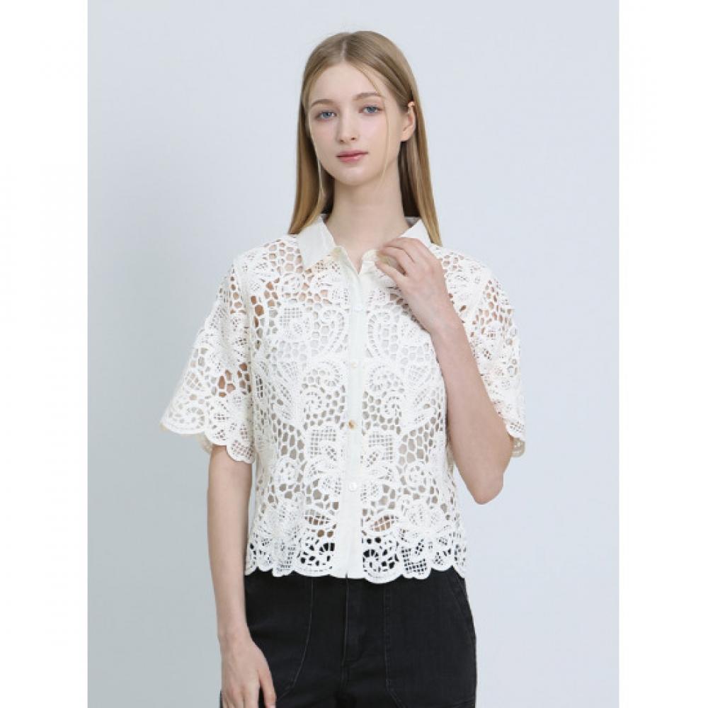 Cresson Lace Crochet Short Sleeve Blouse