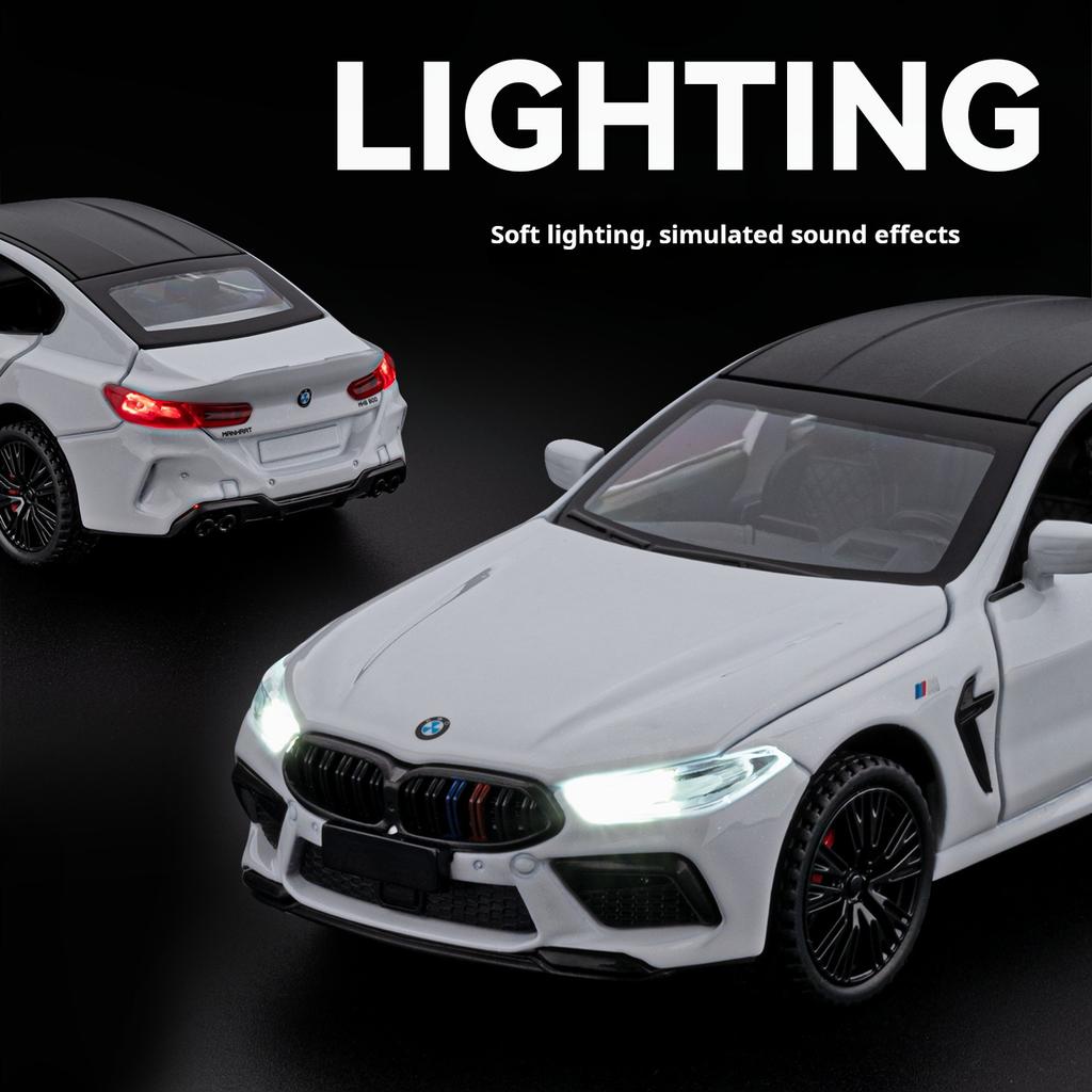 1:32 BMW M8 Exquisites Legierungs-Sportwagenmodell Simulation Rennsport Pull-Back-Spielzeug Jungen Superauto Sammlerstück Dekoration Jungen Geschenke