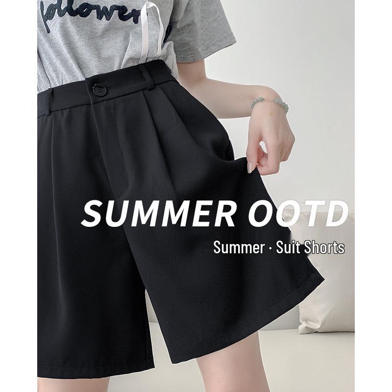 

Women s Summer Black Silk High-Waist Loose Fit Shorts XL (Recommended 58-62 kg) серый