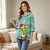 Women's Casual 3/4 Sleeve Christmas Print Hooded T-Shirt Top