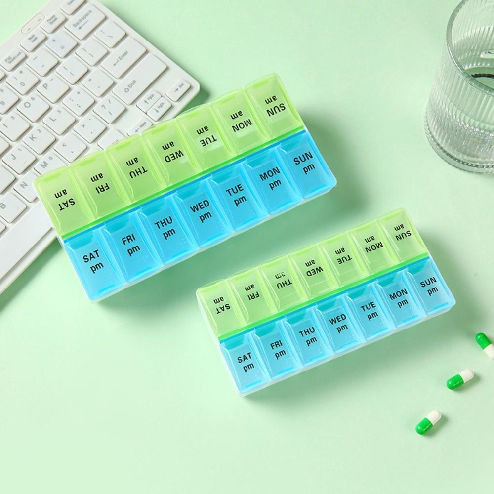 New Hot Premuim Portable Weekly Pill Organizer Case Box Storage Container 7 Day 2 Times 14 Grids for Vitamin Medicine Fish Oils