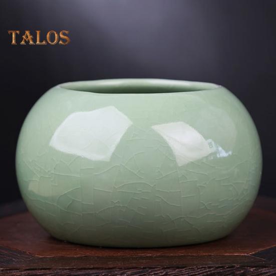 Ceramic Bowl Lotus Planter Round Mini Flowerpot Glazed Bonsai Bowl Lotus Pot for Planting Pennywort Small Hydroponic Plants