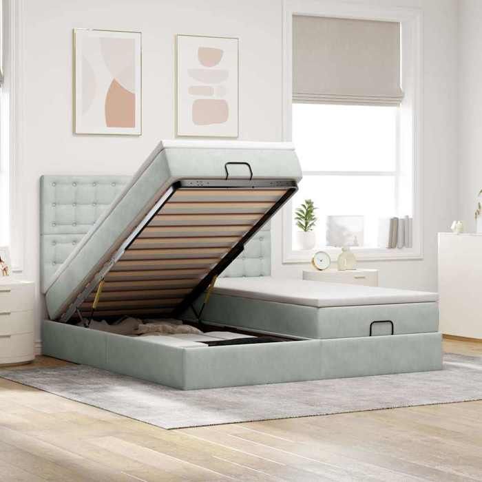 VidaXL Cadre de lit ottoman et matelas gris clair 180x200cm velours 3313808