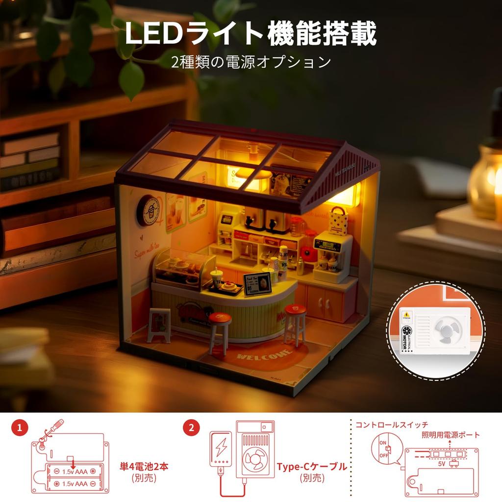 Hallisun DIY Miniaturowy Dom Plastikowy Domek dla Lalek z Meblami Zabawka Domek dla Lalek z USB Pokrowiec Przeciwkurzowy i Zabawka do Montażu Rękodzieła 3D dla Dzieci w Wieku i