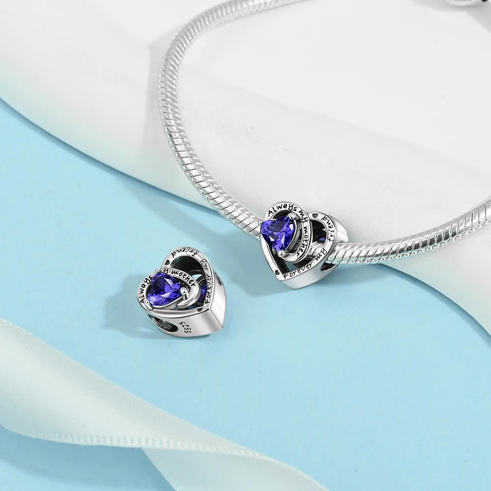 Love Heart Birthstone Beads Birthday Gift Copper Plated For Charms Copper Plated Original Bracelet For Jewelry Making