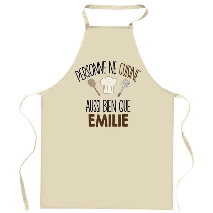 Planetee Tablier Personne ne cuisine aussi bien que EMILIE | Cadeau original Prénom pour Cuisinière | Vêtement Blouse protection