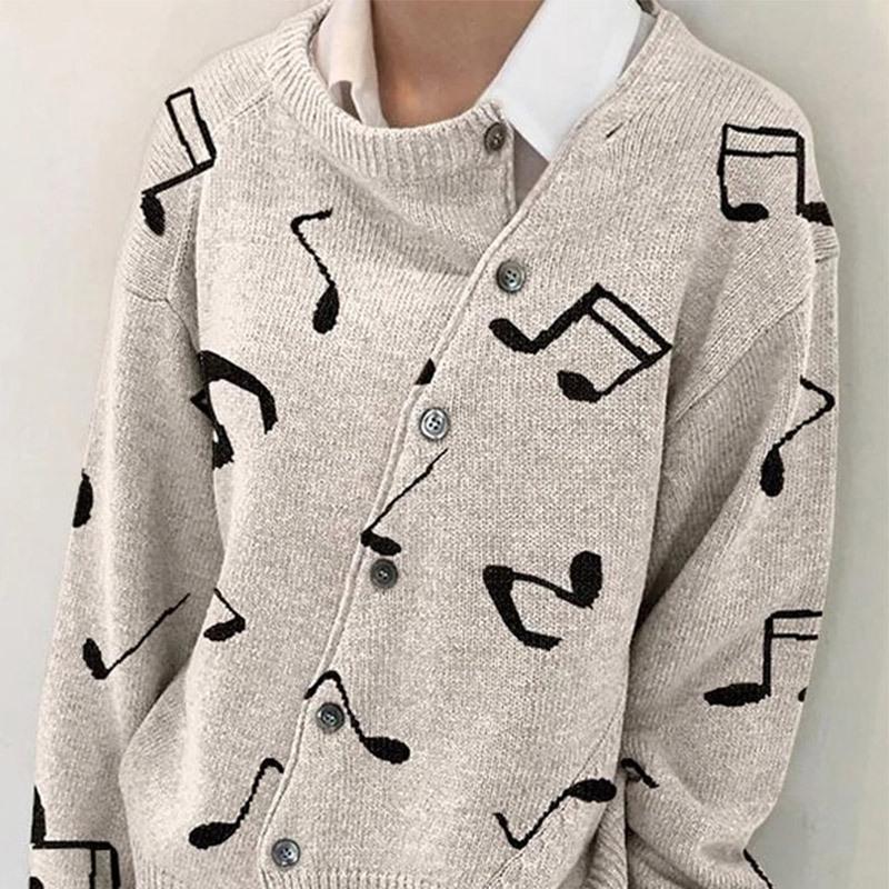 

Вязаное пальто с принтом, однобортный свитер с косой пряжкой, нестандартный покрой XXL