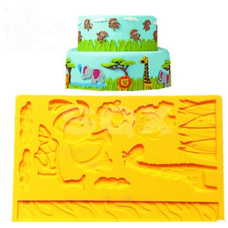 Fondant Cartoon Elephants, Giraffes, Monkeys, Lions Die Animal Silicone Mold