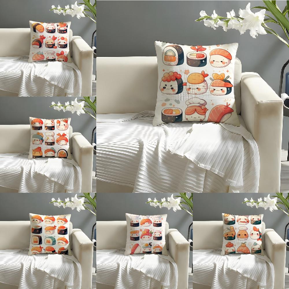 Fun Cute Sushi Pattern Pillow Case Linen Pillow Case Sofa Home Decor Cushion Cover Cushion Cove