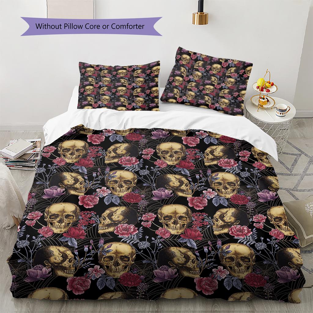 Vintage Skull Pattern Pattern Bedding Quilt Set Quilt Cover Pillowcase Home Decoration Gift (1 * Duvet Cover + 2 * Pillowcase, Without Core)