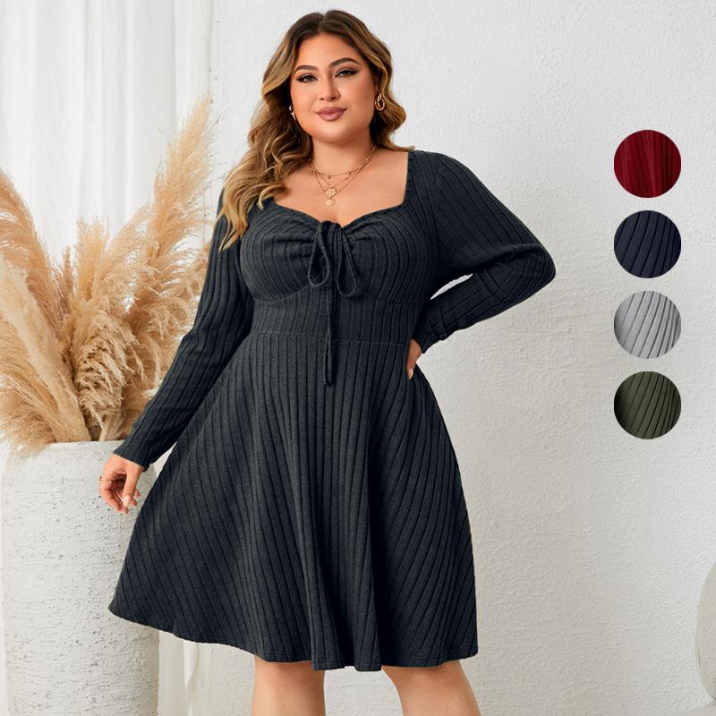 Independent research and development, independent Amazon Europe and the United States new large size dress, square neck dress, cross-border