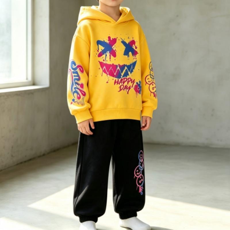 Fashion Smile Graffiti Letter Happy Day Print Kids Hoodie Street Hip Hop Hoody Fashion Hoodies Vintage Boy's Girl Clothes