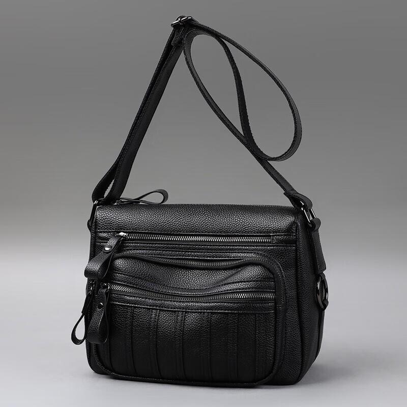 Genuine Top Layer Cowhide Crossbody Bag Women Large Capacity Saddle Style Shoulder Black Casual Daily Use