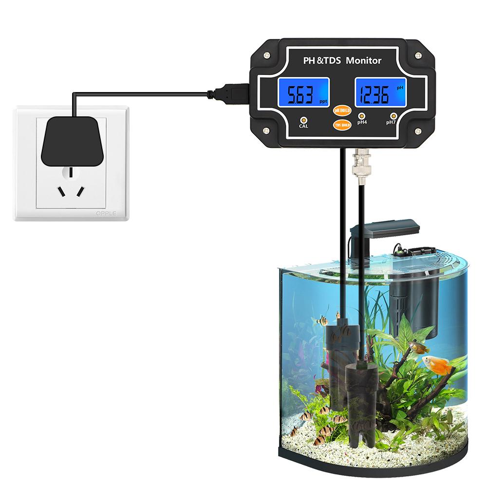 LCD Digital Water Quality Monitor 2 in 1 PH&TDS Tester 0-14pH Meter TDS Detector Waterproof Water Analyzer for Fish Tank Pool