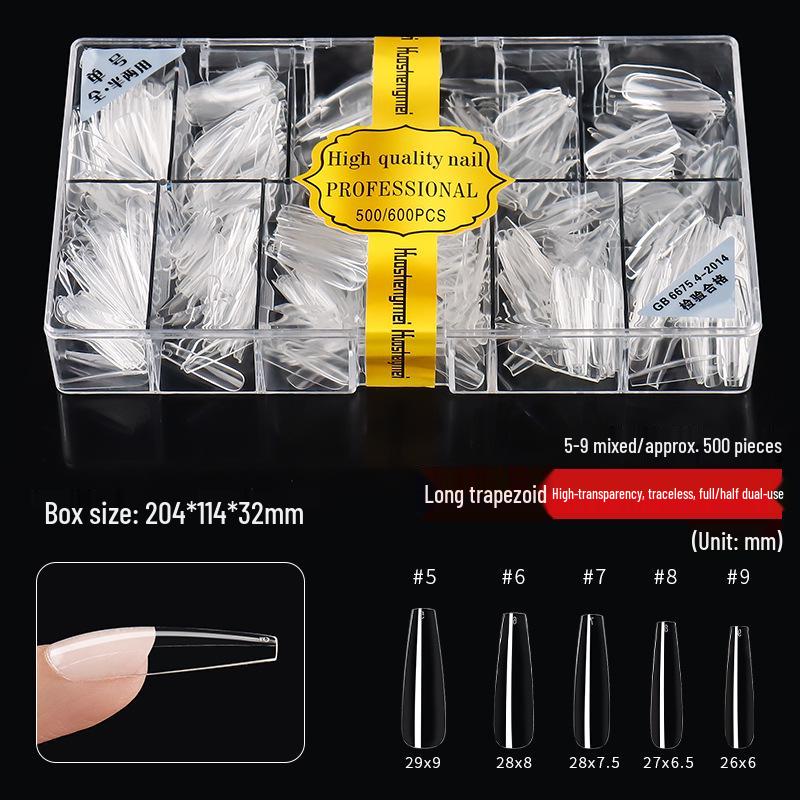 European & American Frosted Long Trapezoid Seamless Abrasive Nail Tips - Full & Single Numbers for Nail Salons