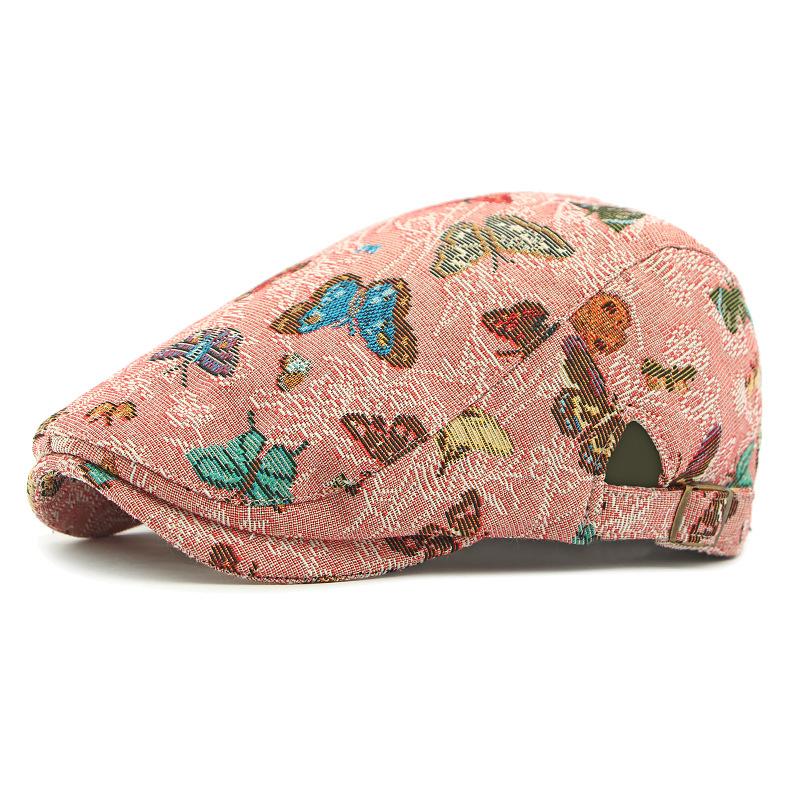 

Spring Beret Women British Vintage Jacquard Butterfly Painter Cap Peaked Cap Style2 розовый