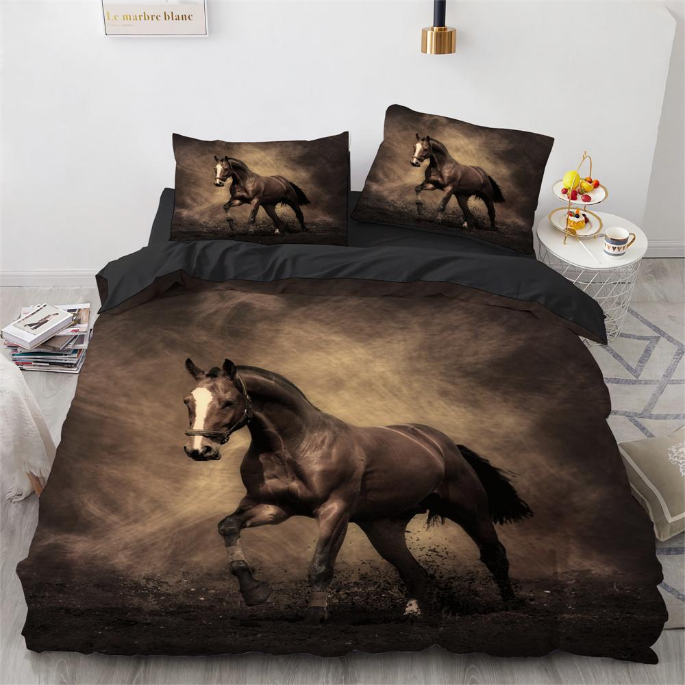 Steed Duvet Cover Set Fire Water Horse Wild Animals Comforter Cover Wildlife Bedding Set King Full Size for Kids Boys Girls Teen