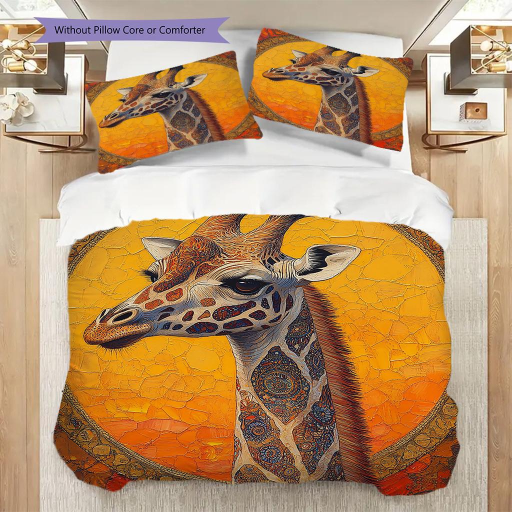 Grassland Giraffe Pattern Bedding Quilt Set Quilt Cover Pillowcase Home Decoration Birthday Gift (1 * Duvet Cover + 2 * Pillowcase, Without Core)