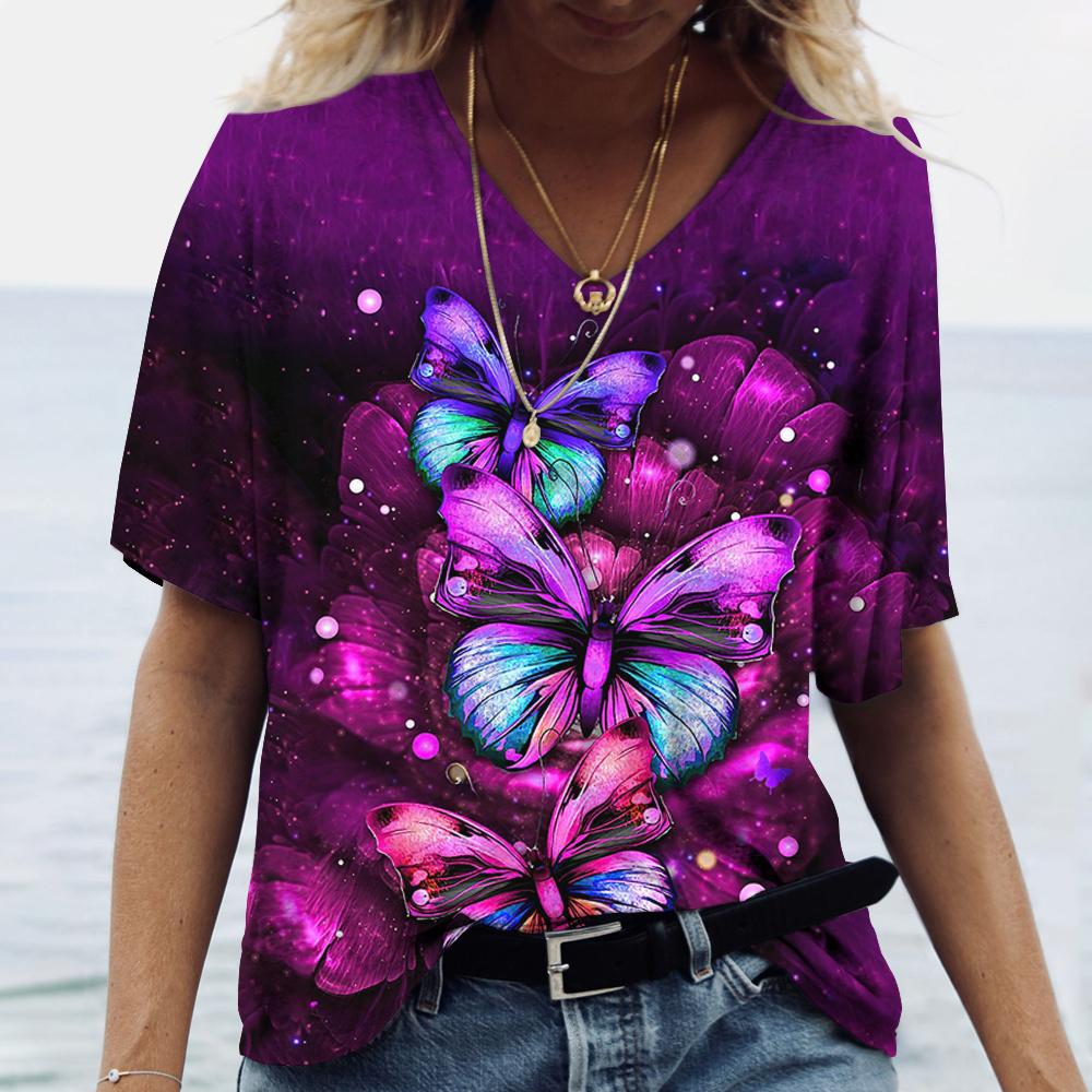 Summer Women's T Shirt Ombre Graphic Geometric Vintage Stylish Casual Short Sleeve V Neck Regular Tops Daily Printed Tees