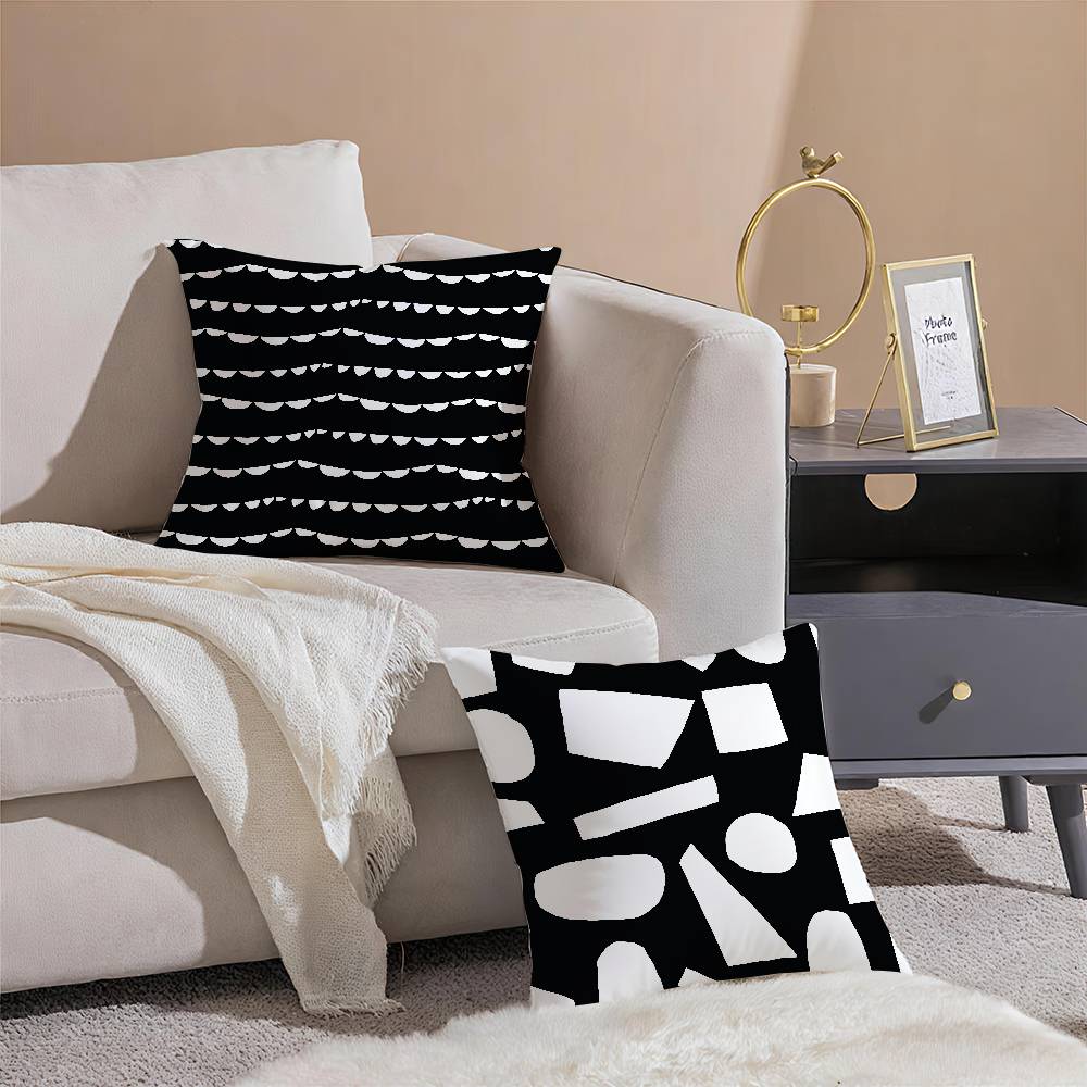 Black And White Abstract Print Pillow Case Comfort Sofa Bed Silky Elegant Invisible Zipper Decorative Cushion Cover