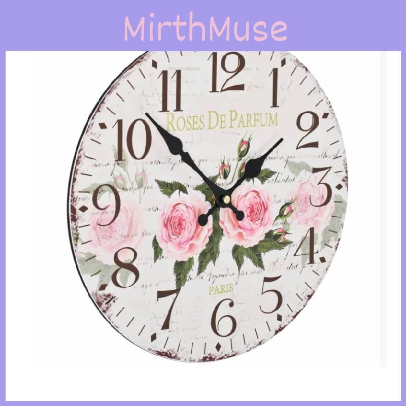 Round Vintage Classic Wall Clock Flower Home Office Living Room Analog Timer
