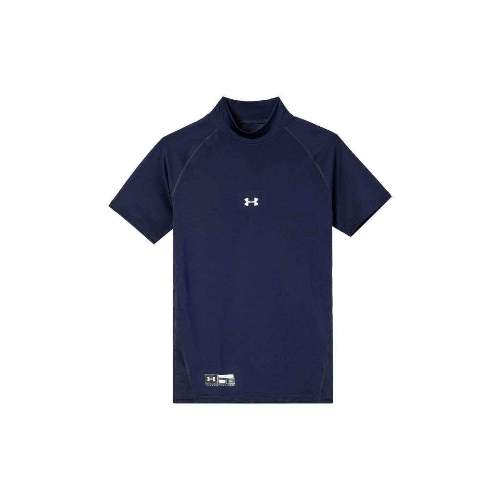 Under Armour Solid Logo High Neck Slim Fit Breathable Short Sleeve T-Shirt Men Tops Navy-Blue 1358642-410