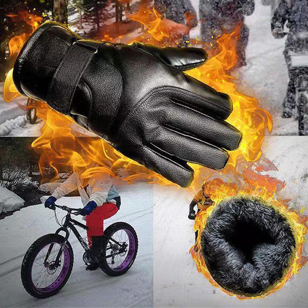 Outdoor Clambing Driving Thicken Warm Korean Mittens Men Black Gloves PU Leather Winter Gloves