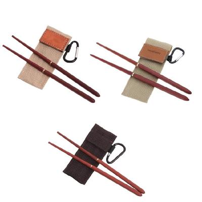 1 Pair Retractable Camping Wood Collapsible Chopstick with Carry Bag, Reusable