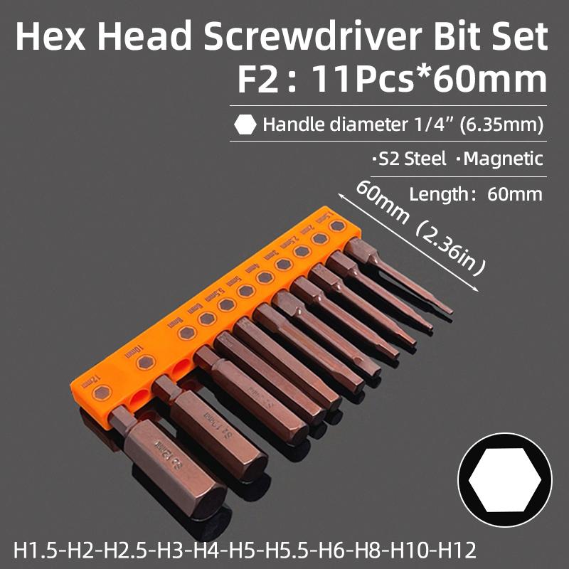 Hex Bit Set Head Allen Wrench Screwdriver Bit Set SAE Metric Hex Shank Magnetic Screw Driver S2 Steel Electric Drill Hand Tools