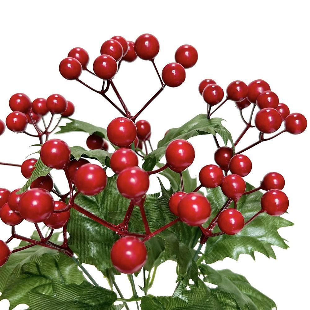 7Branches Artificial Christmas Berry Green Holly Leaves Red Berries Christmas Decorations Desktop Oranment Foam Artificial Plant