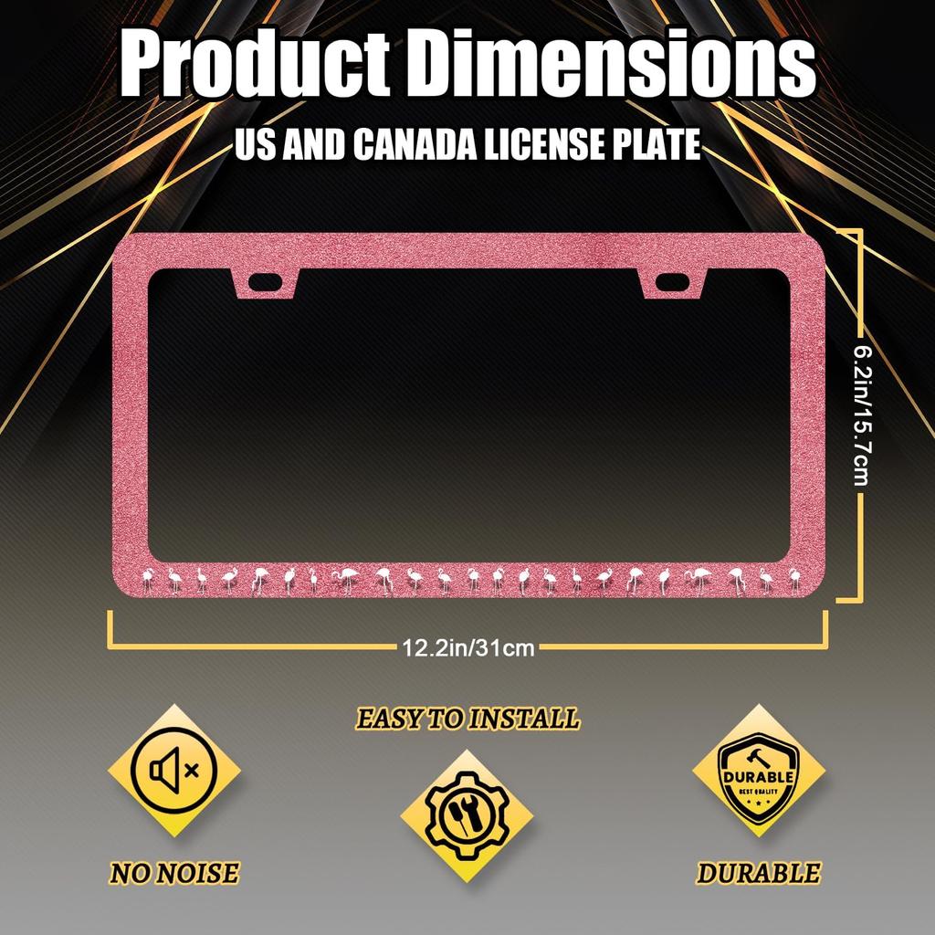 Pink Flamingo License Plate Frame Beautiful Glitter Animal License Plate Holder For Car Decorative Stainless Steel Colorful License Plate Flamingos