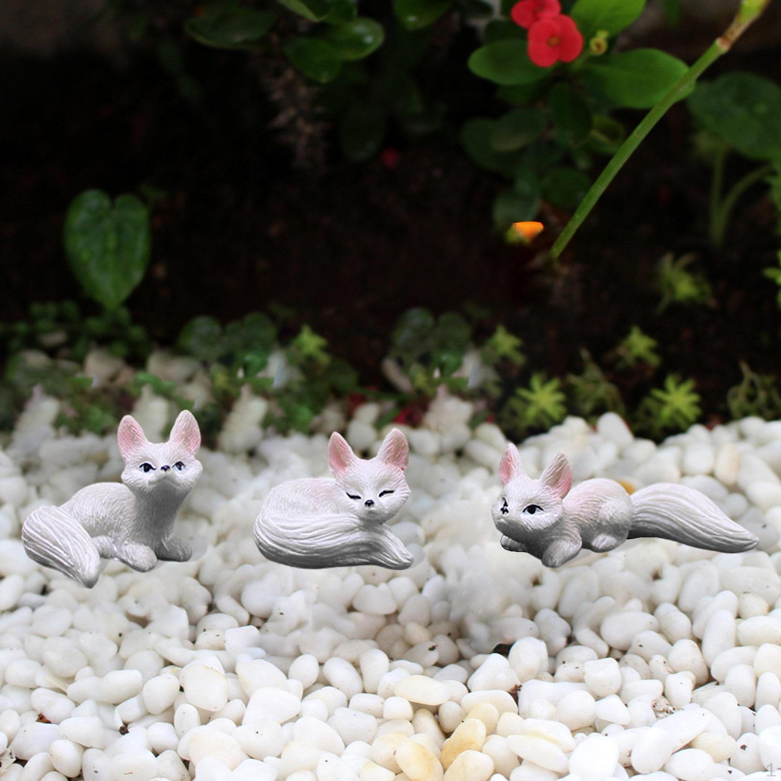 

3 Pieces Garden Fox Miniature Figurines Animal Statues Centerpiece Decorative Creative білий