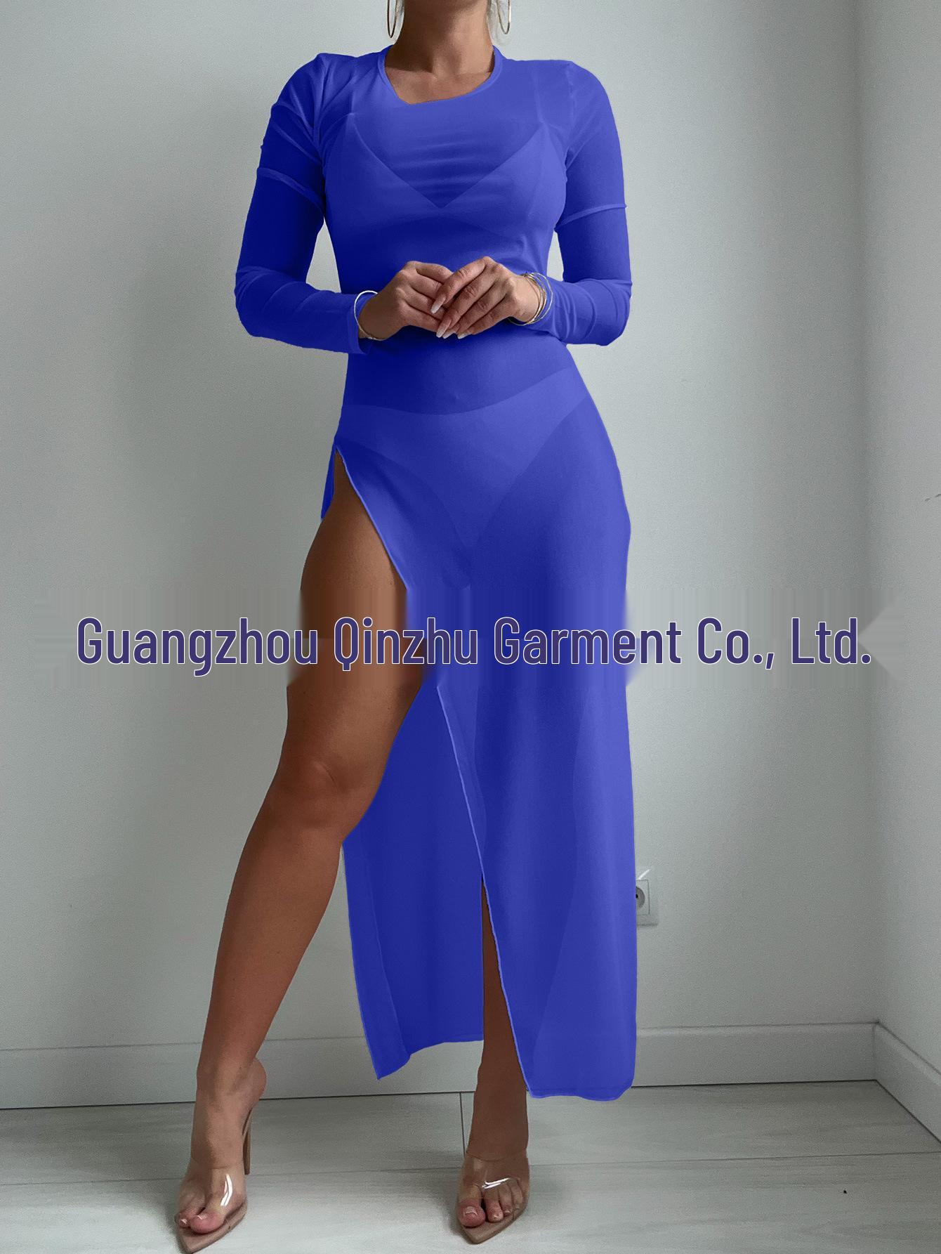 

2024 Пляжный Отпуск Сетчатый Купальник Длинное Платье-Накидка - Сексуальная Прозрачная Накидка-Бикини с Круглым Вырезом XL королевский синий