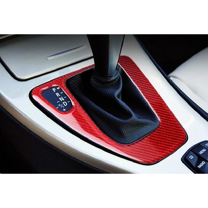 For 2005-2011 2012 BMW 3-Series Red Carbon Fiber Console Gear Shift Cover Trim
