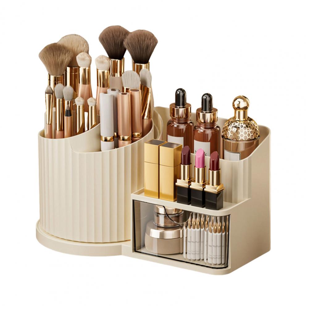 Rotating Makeup Storage 360 Degree Rotating Makeup Organizer with Brush Holder Transparent Cosmetic Storage Box for Skincare
