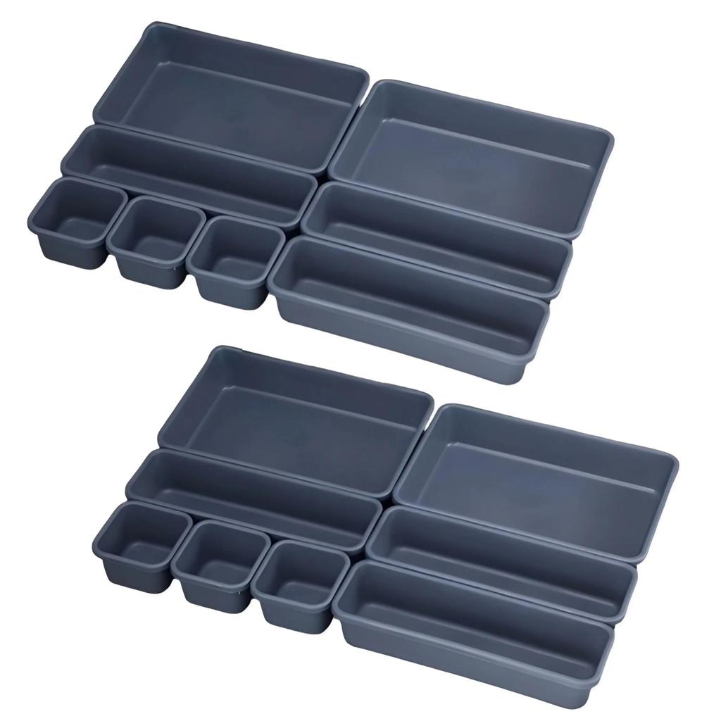 East Leaf Desk Trays, Drawer Dividers, Storage Cases, Small Item Organizers for Desks, Kitchens, and Stationery (Navy (Set of 2))