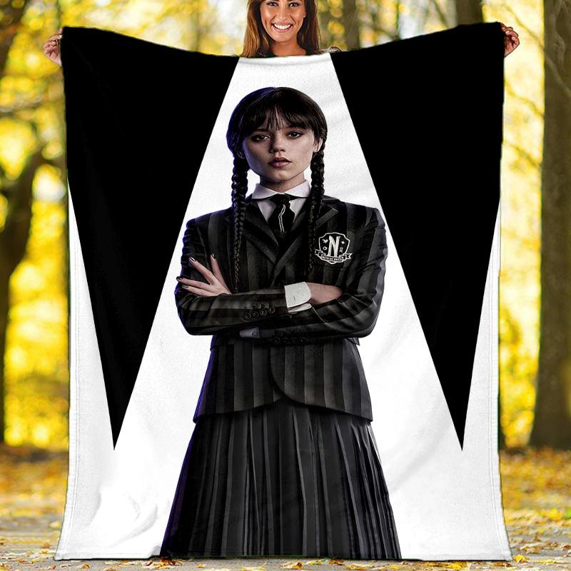 1pc Addams Family Wednesday2 Theme Blanket - Digital Print, Polyester, Cozy for All Seasons, Perfect for Outdoor, and Travel