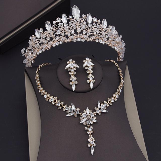 Luxuriöse handgefertigte Kristallperlen-Diademe, Brautschmuck-Sets für Frauen, Brautkrone, Hochzeitskleid, Halskette, Ohrringe, Kronen-Sets