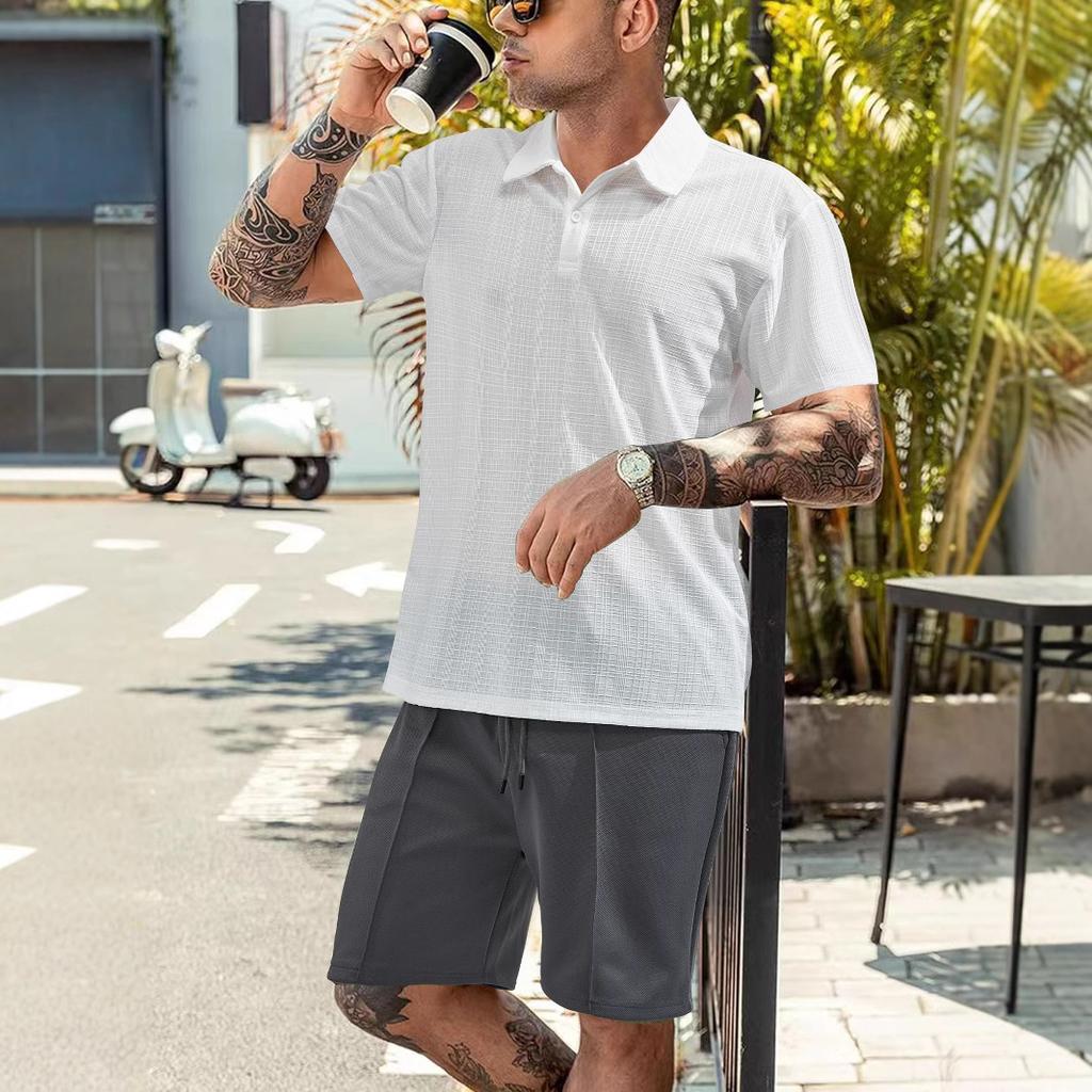 New Arrival Men's Summer Lightweight Solid-Colour Short-Sleeved Small-Check Collared Shirt
